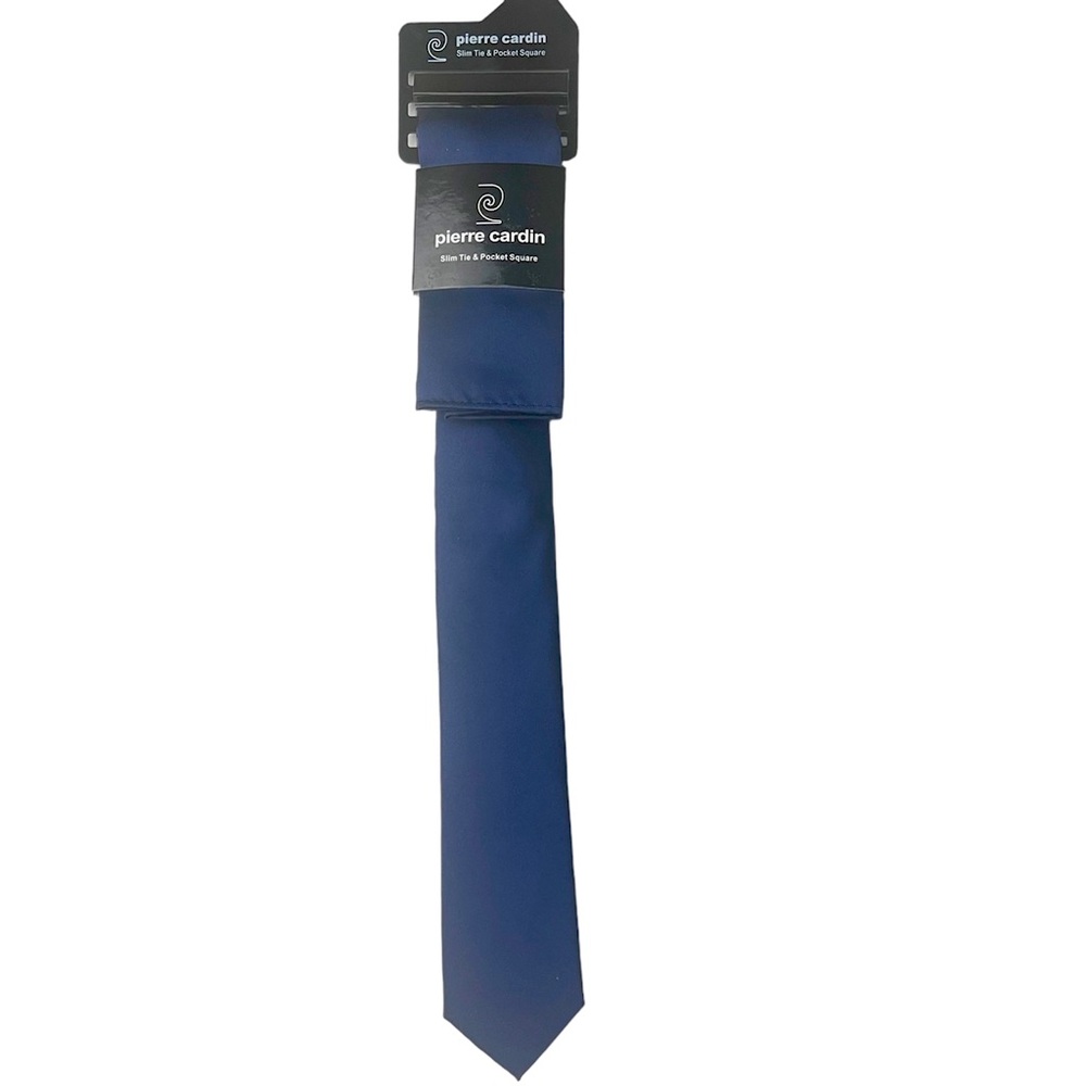 PIERRE CARDIN Navy Blue Slim Neck Tie with Pocket Square